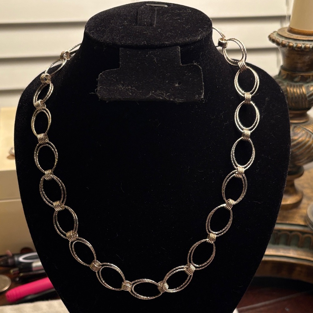 925 Sterling Silver Diamond Cut Double Oval Link Chain Necklace